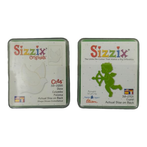 Sizzix Originals Small Green Die Lot 38-0255 Dove 38-0701 Cupid Paper Crafting - Picture 1 of 10